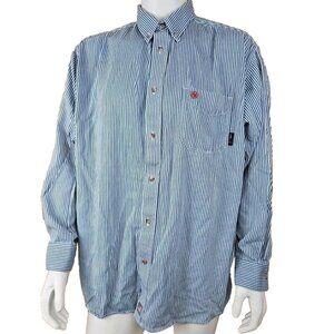 Ariat Flame Resistant Work Shirt Men 2XL XXL Blue Stripe Button Down FR Workwear